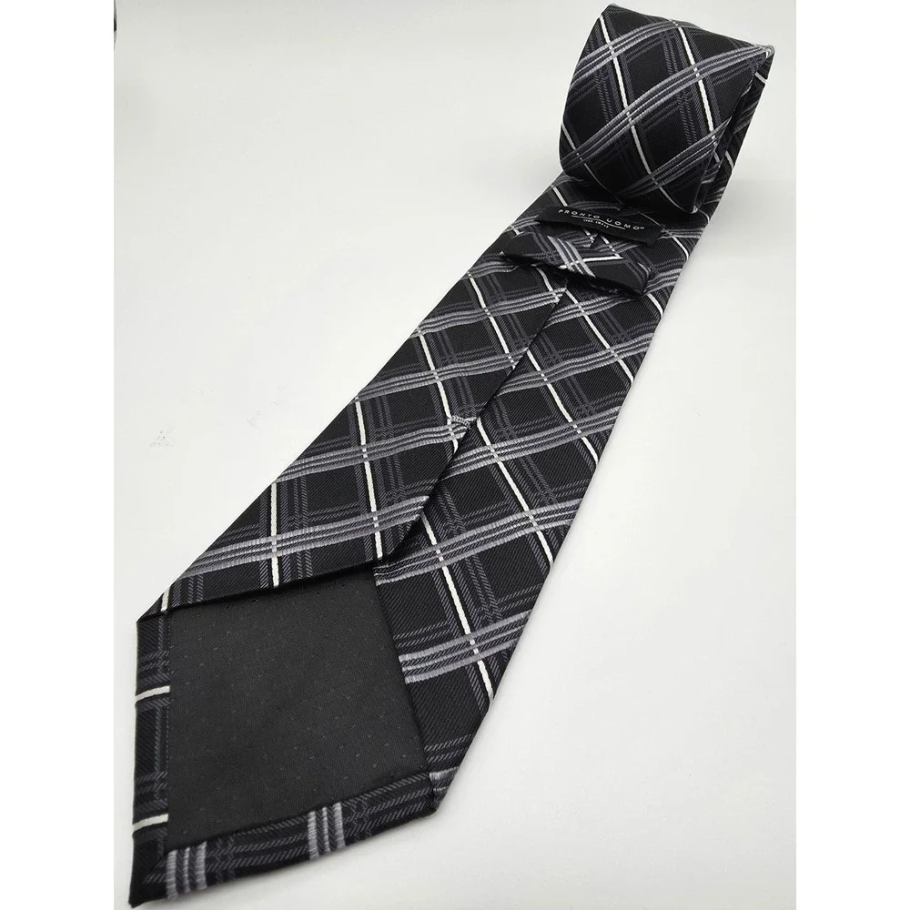 Pronto Uomo 100% Silk Black Gray White Long Men's Tie 61